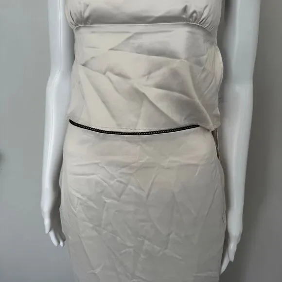 Commense Satin Elegant beige Spaghetti Straps and Bow Detail Maxi Skirt set S - Picture 15 of 15